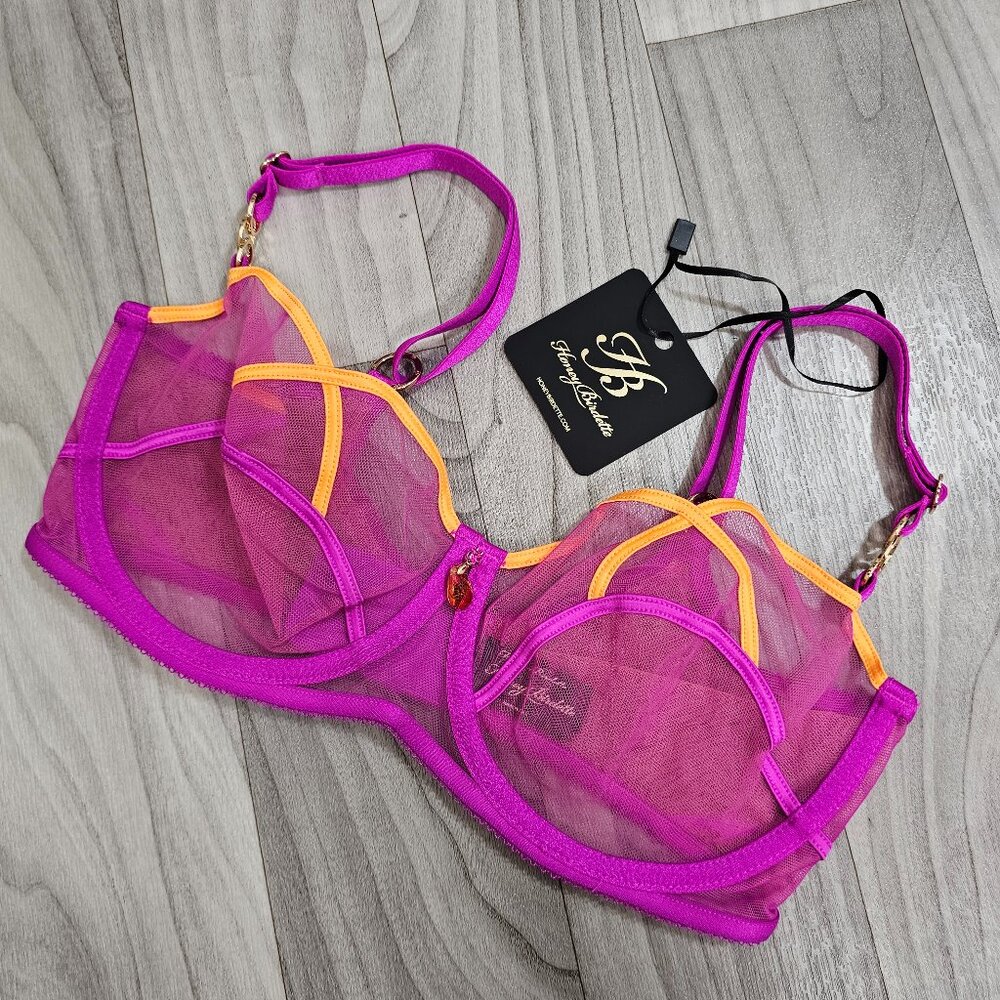 Honey Birdette Saskia Magenta Sheer Mesh Bra Size 32DDD/F
